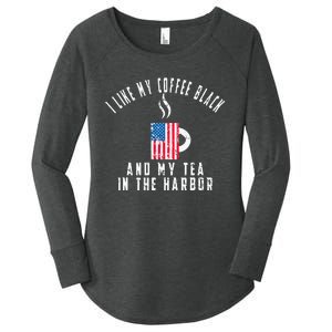 I Like My Coffee Black And My Tea In The Harbor US Flag Cup Women's Perfect Tri Tunic Long Sleeve Shirt