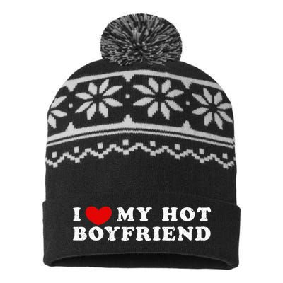 I Love My Hot Boyfriend I Heart My Hot Boyfriend USA-Made Snowflake Beanie