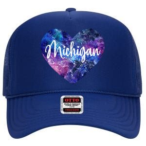 I Love Michigan Usa Gift High Crown Mesh Back Trucker Hat