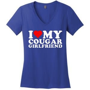 I Love My Cougar Girlfriend I Heart My Cougar Girlfriend GF Women's V-Neck T-Shirt