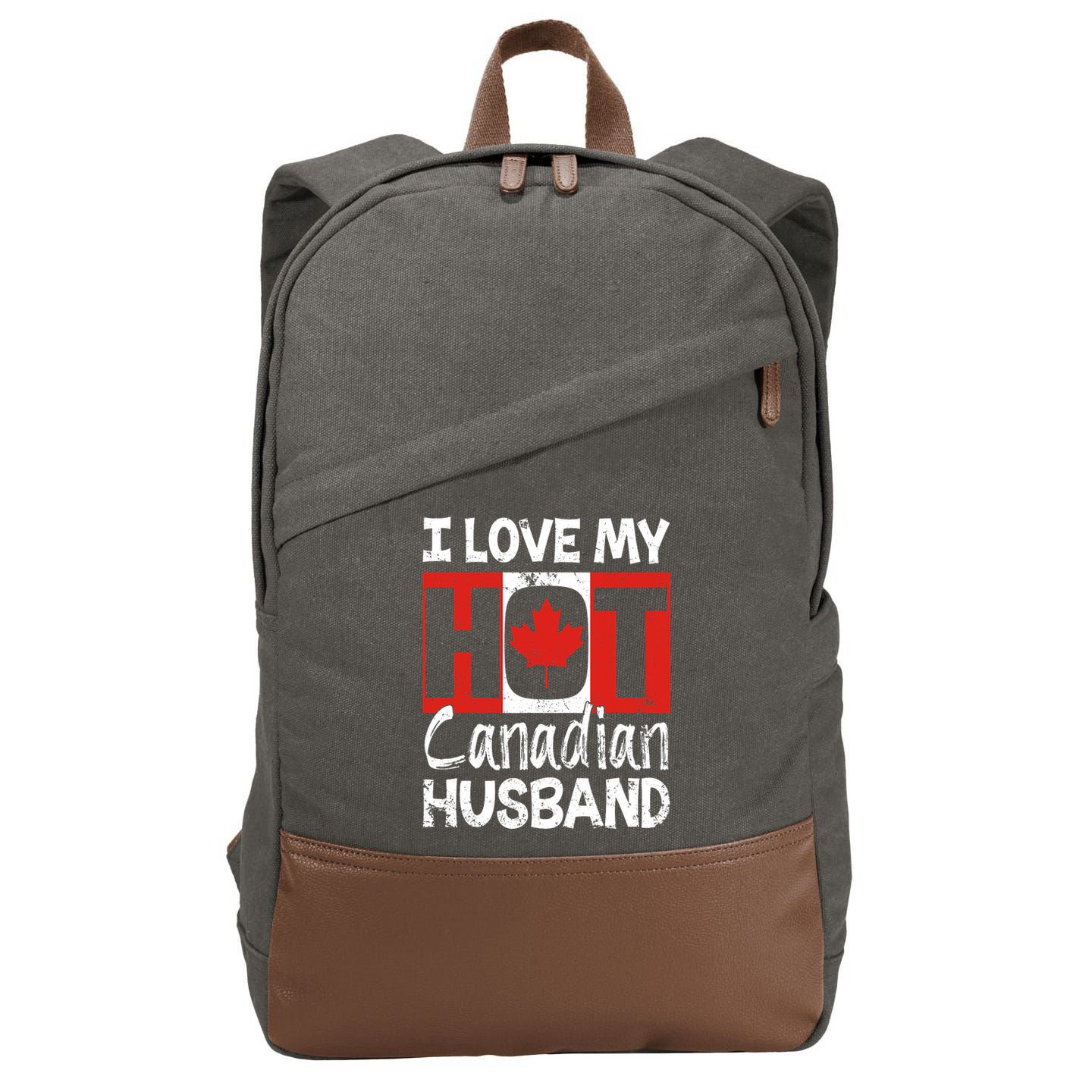 I Love My Hot Husband Canadian Maple Leaf Canada Flag Ottawa Cotton Canvas Backpack