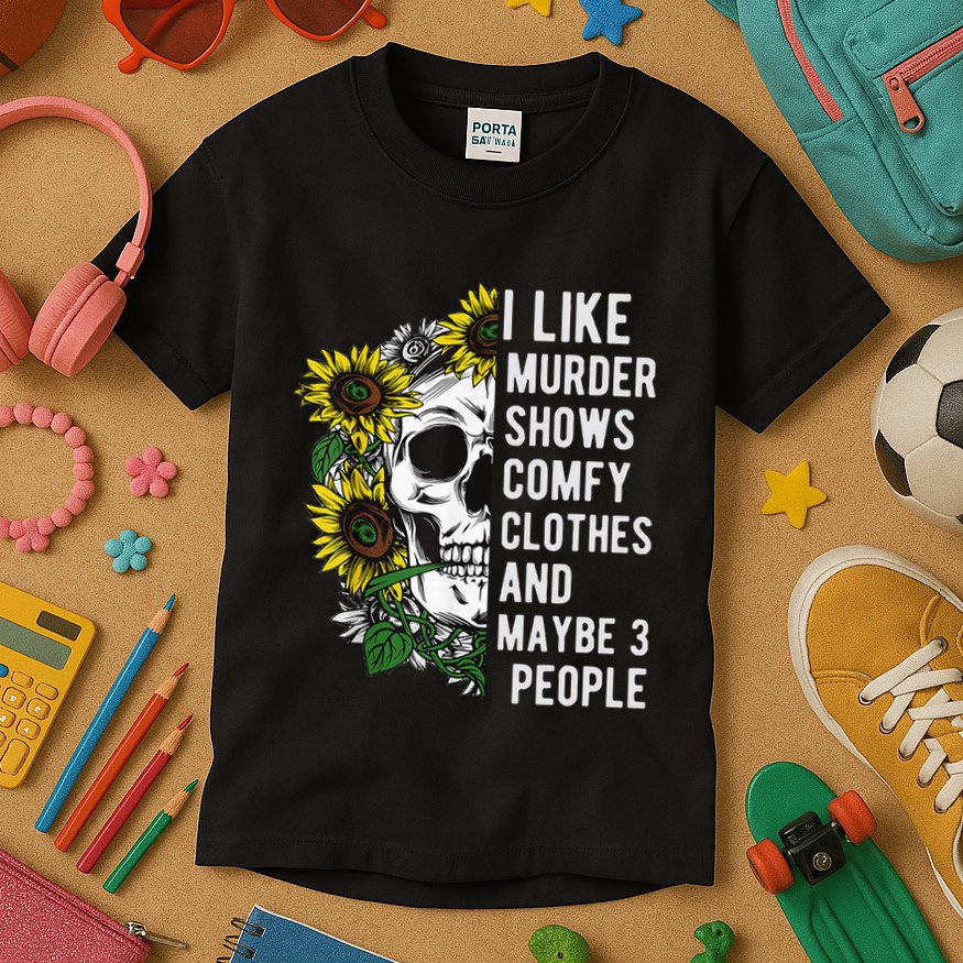 I Like Murder Shows Comfy Clothes And Maybe 3 People Kids T-Shirt