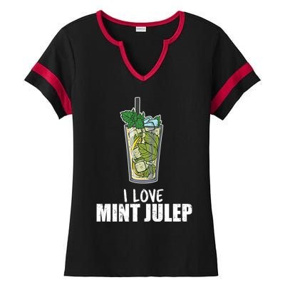 I Love Mint Julep Cocktail Alcohol Lover Cool Gift Ladies Halftime Notch Neck Tee