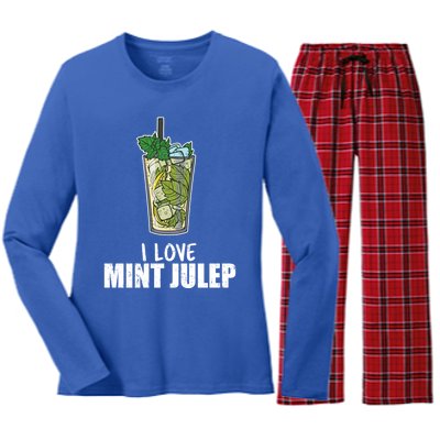 I Love Mint Julep Cocktail Alcohol Lover Cool Gift Women's Long Sleeve Flannel Pajama Set 