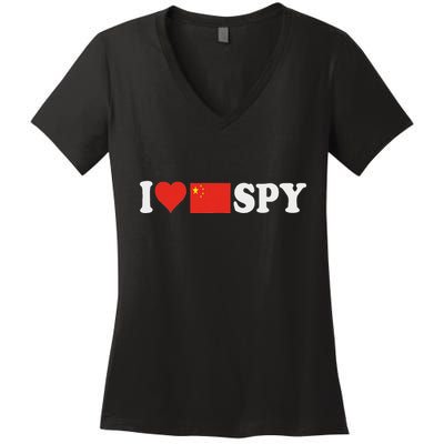 I Love My Chinese Spy I Heart Chinese SpyChina Flag Women's V-Neck T-Shirt