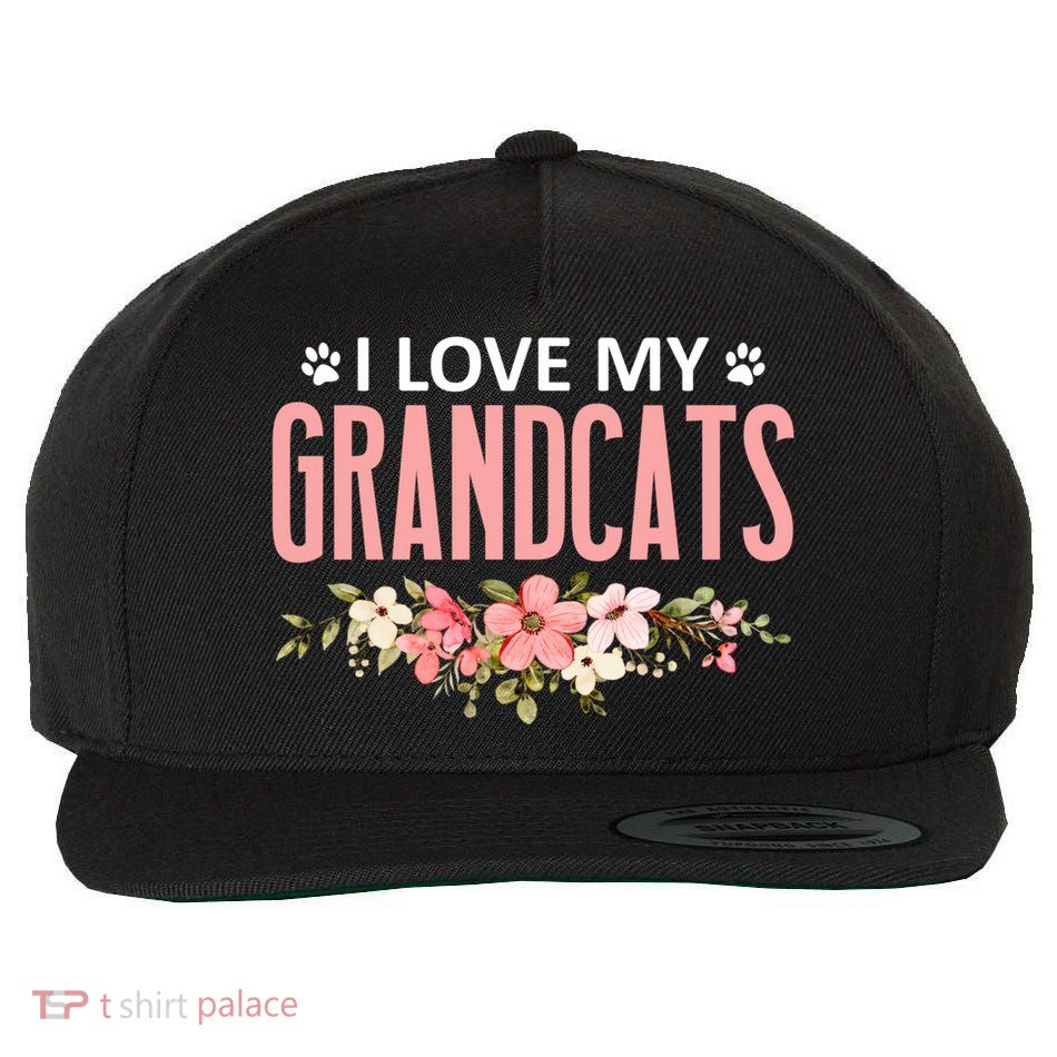 I Love My Grandcats Cat Lover Granddad Grandma Grandparent Gift Wool Snapback Cap