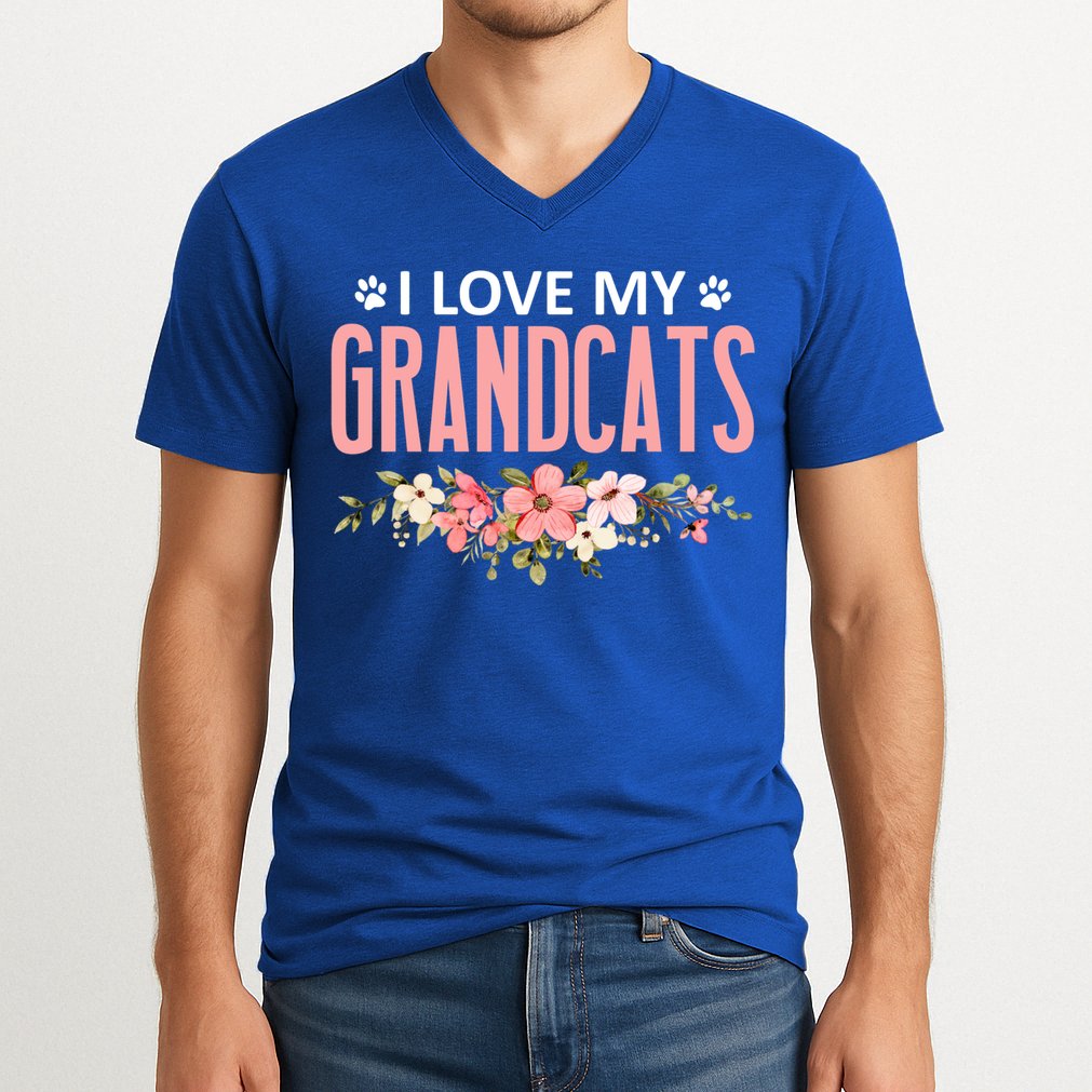 I Love My Grandcats Cat Lover Granddad Grandma Grandparent Gift V-Neck T-Shirt