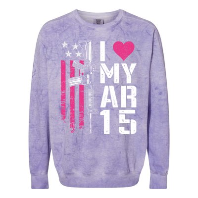 I Love My Ar15 Gift Pink Argift15 Rifle Owner Usa Flag Gift Colorblast Crewneck Sweatshirt