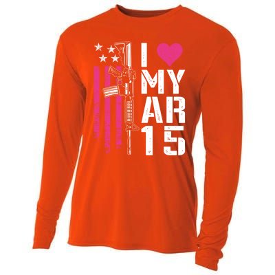 I Love My Ar15 Gift Pink Argift15 Rifle Owner Usa Flag Gift Cooling Performance Long Sleeve Crew