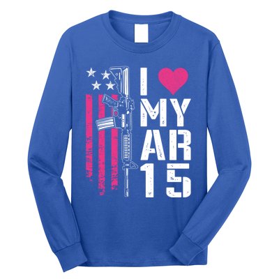 I Love My Ar15 Gift Pink Argift15 Rifle Owner Usa Flag Gift Long Sleeve Shirt