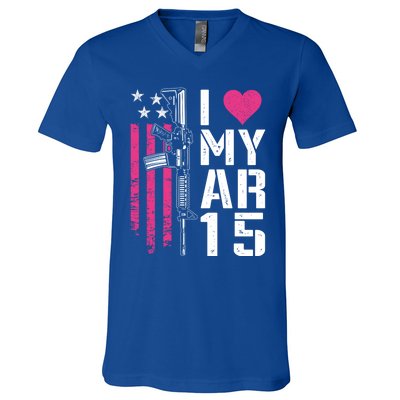 I Love My Ar15 Gift Pink Argift15 Rifle Owner Usa Flag Gift V-Neck T-Shirt