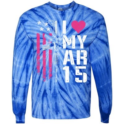 I Love My Ar15 Gift Pink Argift15 Rifle Owner Usa Flag Gift Tie-Dye Long Sleeve Shirt