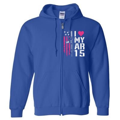 I Love My Ar15 Gift Pink Argift15 Rifle Owner Usa Flag Gift Full Zip Hoodie