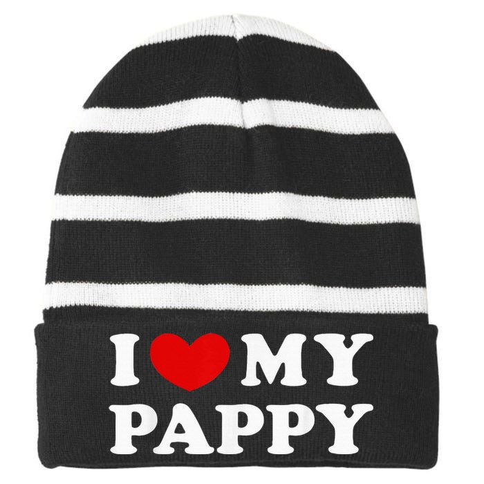 I Love My Pappy I Heart My Pappy Striped Beanie with Solid Band