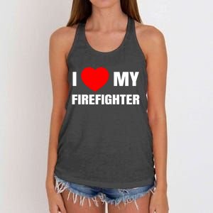 I Love My Firefighter I Red Heart My Fire Fire Quote Gift Women's Knotted Racerback Tank