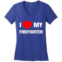 I Love My Firefighter I Red Heart My Fire Fire Quote Gift Women's V-Neck T-Shirt