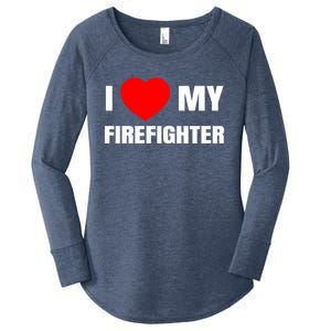 I Love My Firefighter I Red Heart My Fire Fire Quote Gift Women's Perfect Tri Tunic Long Sleeve Shirt