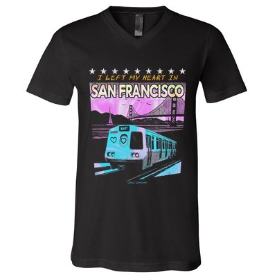 I Left My Heart In San Francisco Train & Bridge V-Neck T-Shirt