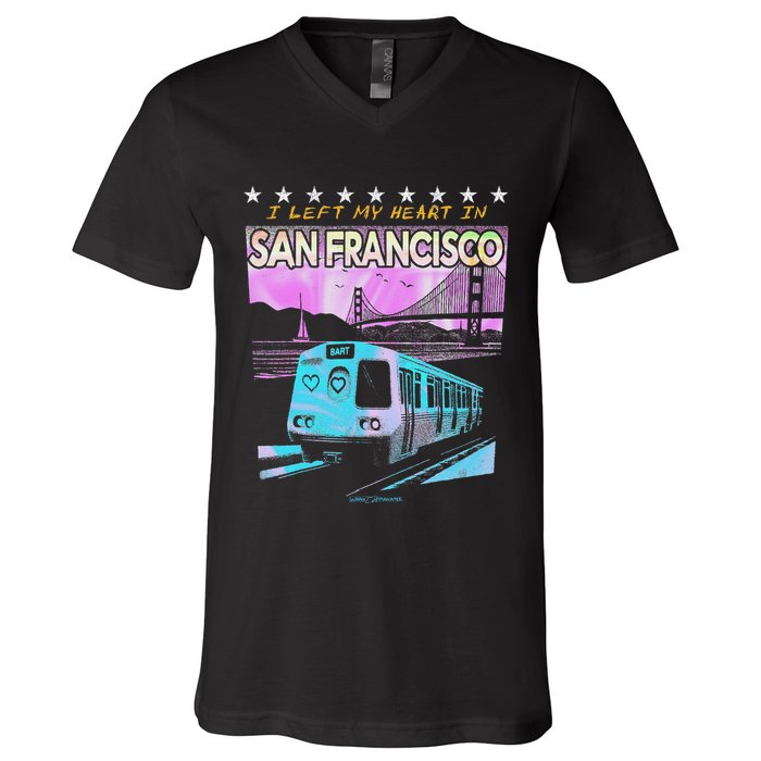 I Left My Heart In San Francisco Train & Bridge V-Neck T-Shirt