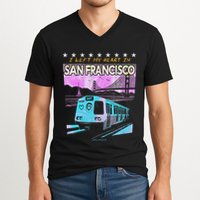 I Left My Heart In San Francisco Train & Bridge V-Neck T-Shirt