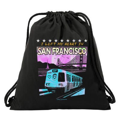 I Left My Heart In San Francisco Train & Bridge Drawstring Bag