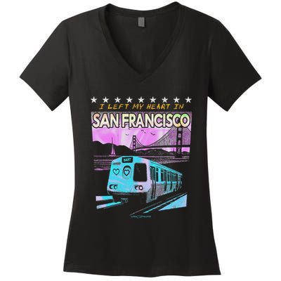 I Left My Heart In San Francisco Train & Bridge Women's V-Neck T-Shirt