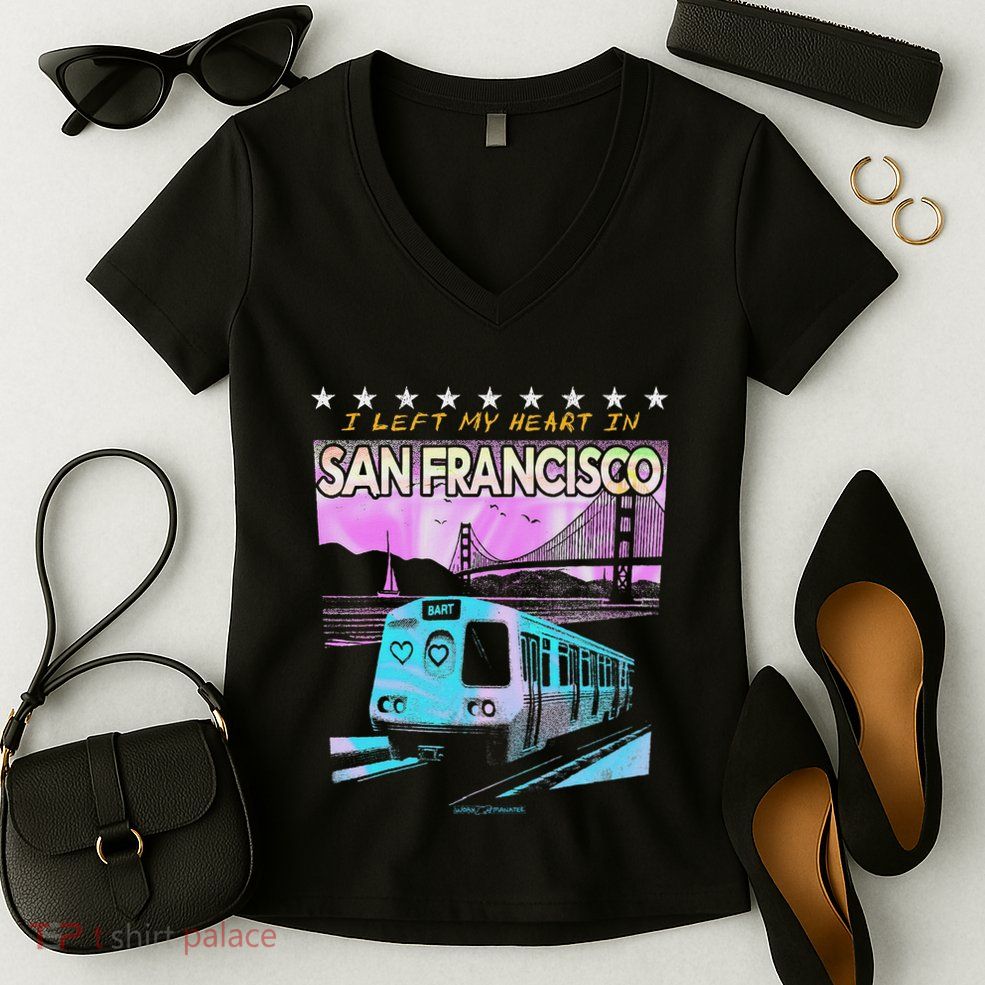 I Left My Heart In San Francisco Train & Bridge Women's V-Neck T-Shirt