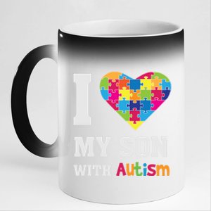 I Love My Son With Autism Gift Puzzle Gift Proud Mom Dad Awareness Gift 11oz Black Color Changing Mug