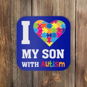 I Love My Son With Autism Gift Puzzle Gift Proud Mom Dad Awareness Gift Coaster