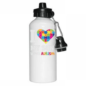 I Love My Son With Autism Gift Puzzle Gift Proud Mom Dad Awareness Gift Aluminum Water Bottle