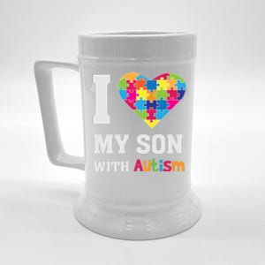 I Love My Son With Autism Gift Puzzle Gift Proud Mom Dad Awareness Gift Beer Stein