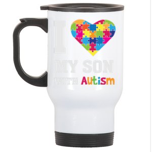 I Love My Son With Autism Gift Puzzle Gift Proud Mom Dad Awareness Gift Stainless Steel Travel Mug