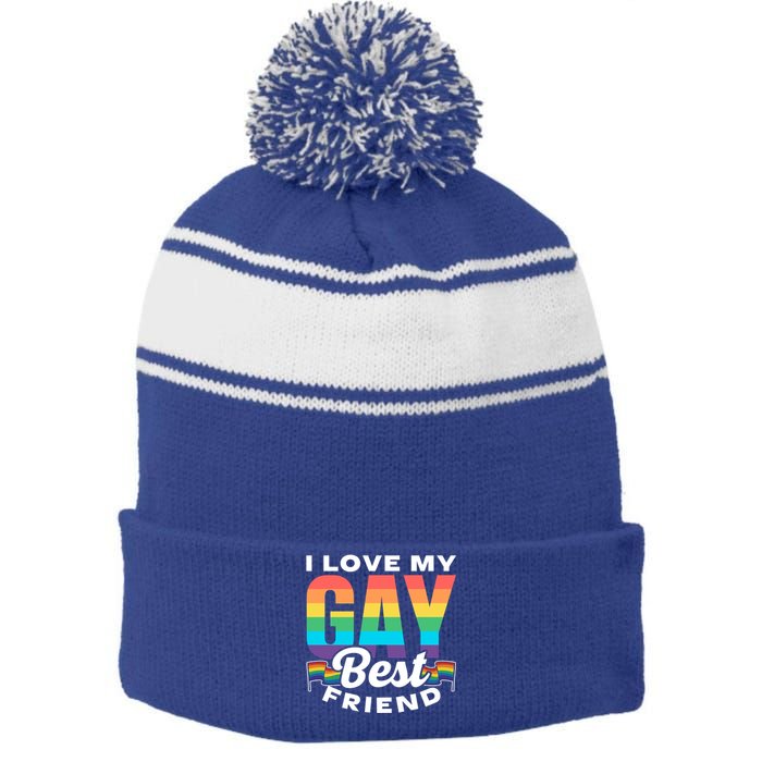 I Love My Gay Best Friend Rainbow Pride Proud Lgbtq Funny Gift Stripe Pom Pom Beanie