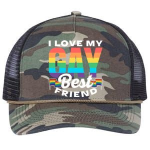 I Love My Gay Best Friend Rainbow Pride Proud Lgbtq Funny Gift Retro Rope Trucker Hat Cap