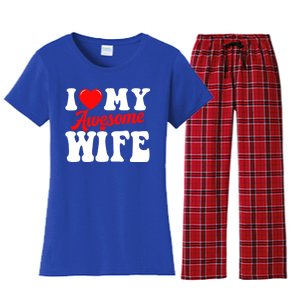 I Love My Awesome Wife Valentines Day Matching Couples Gift Women's Flannel Pajama Set