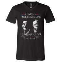 I Like My Presidents Like I Like My Guns Trump Gun 2024 V-Neck T-Shirt