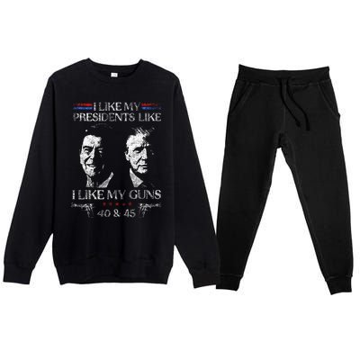 I Like My Presidents Like I Like My Guns Trump Gun 2024 Premium Crewneck Sweatsuit Set