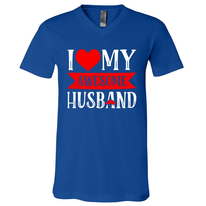 I Love My Awesome Husband Matching Couple Valentine's Day Cute Gift V-Neck T-Shirt