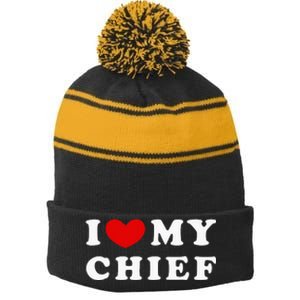 I Love My Chief I Heart My Chief Stripe Pom Pom Beanie