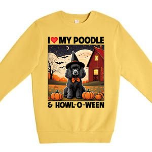 I Love My Poodle And Howloween Halloween Pumpkin Dog Mom Dad Gift Premium Crewneck Sweatshirt