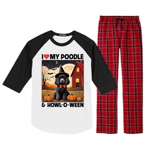 I Love My Poodle And Howloween Halloween Pumpkin Dog Mom Dad Gift Raglan Sleeve Pajama Set