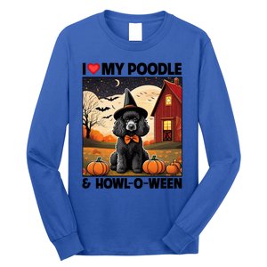 I Love My Poodle And Howloween Halloween Pumpkin Dog Mom Dad Gift Long Sleeve Shirt