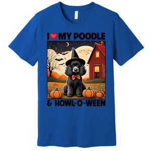 I Love My Poodle And Howloween Halloween Pumpkin Dog Mom Dad Gift Premium T-Shirt