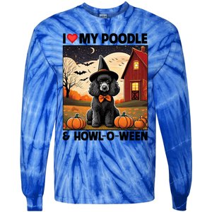 I Love My Poodle And Howloween Halloween Pumpkin Dog Mom Dad Gift Tie-Dye Long Sleeve Shirt