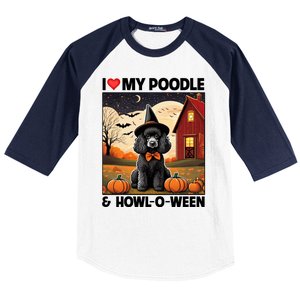 I Love My Poodle And Howloween Halloween Pumpkin Dog Mom Dad Gift Baseball Sleeve Shirt