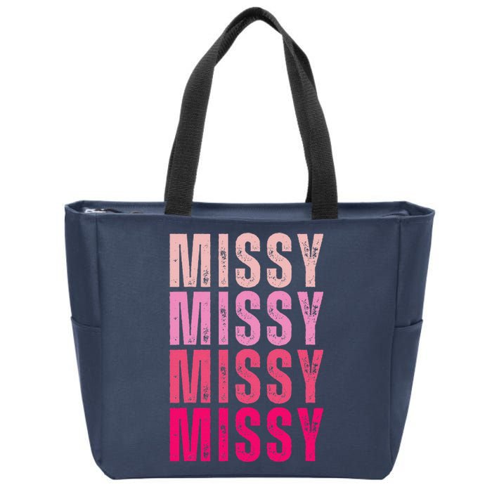 I Love Missy First Name Missy Vintage Zip Tote Bag