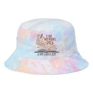 I Like My Books Spicy and My Coffee Icy Skeleton Hand Book Tie Dye Newport Bucket Hat