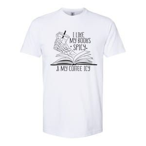 I Like My Books Spicy and My Coffee Icy Skeleton Hand Book Softstyle CVC T-Shirt