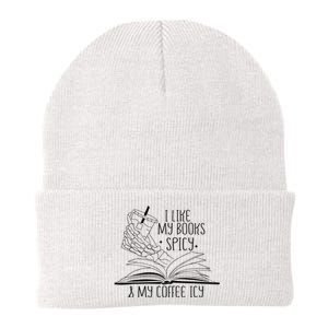 I Like My Books Spicy and My Coffee Icy Skeleton Hand Book Knit Cap Winter Beanie