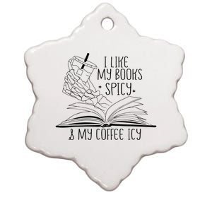 I Like My Books Spicy and My Coffee Icy Skeleton Hand Book Ceramic Star Ornament